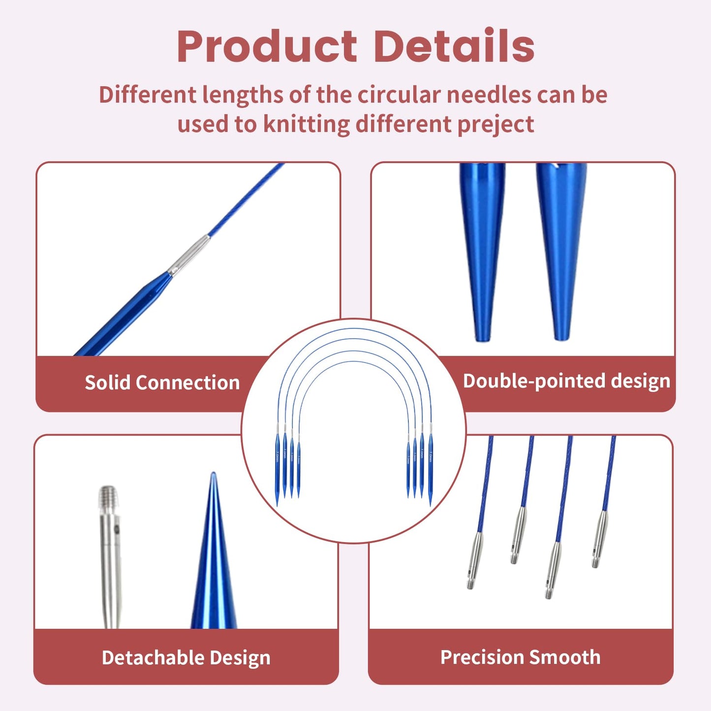 liomey Interchangeable Circular Knitting Needles Set - 13 Pairs (3mm-10mm) with 4 Flexible Cables, Aluminum Needle, Ergonomic Design for Beginners and Advanced Knitters, Blue