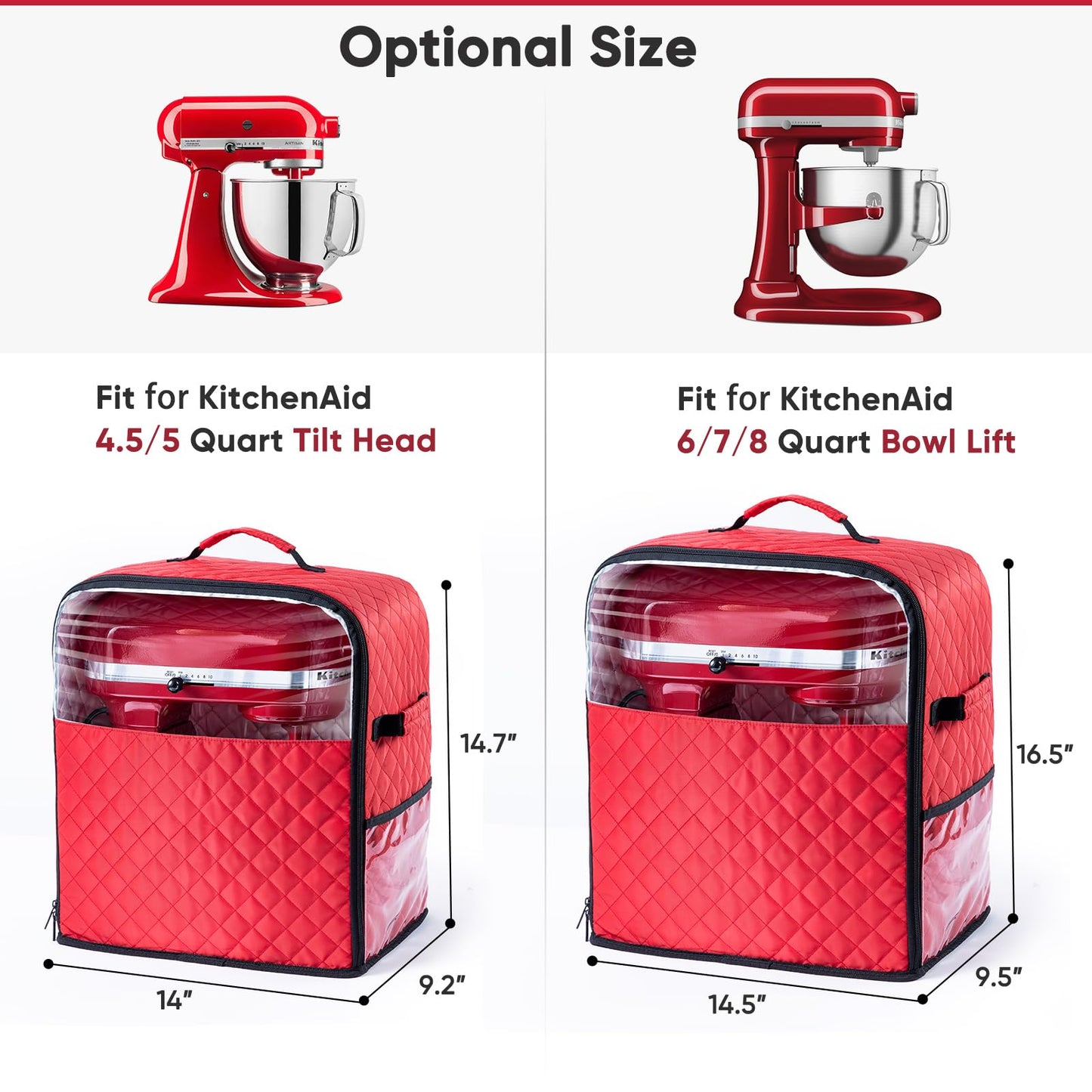 BAGSPRITE Stand Mixer Cover with Appliance Sliders Base Compatible with KitchenAid Mixer-Storage Bag for 4.5/5 Quart with Pockets for Kitchen Aid Accessories and Attachments