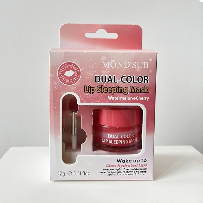 MOND'SUB Dual-Color Watermelon & Cherry Lip Mask - Overnight Dry Damaged Lip Nourishment - Hydrating Care with Fruit Extracts - Moisturizer for Plump, Smooth Lips(Watermelon + Cherry)