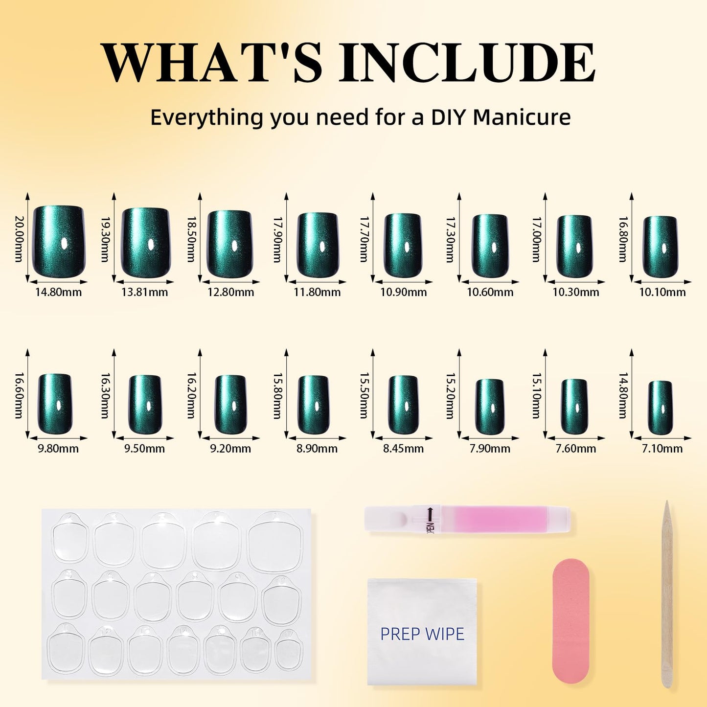 Leefrei Cat Eye Press On Nails - Short Square Deep Green Nails Press Ons for Women DIY Glossy Fake Nails Kit with Glue, Reusable Soft Gel Glue on Nails Short in 16 Sizes - 32pcs, Emerald Mirage