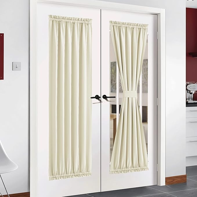 NICETOWN French Door Curtain, Thermal Insulated Room Darkening Window Curtains Solid Energy Saving Decorative Front Door Shades for Home Office Living Room, 54" W x 72" L, 1 Panel, Light Beige