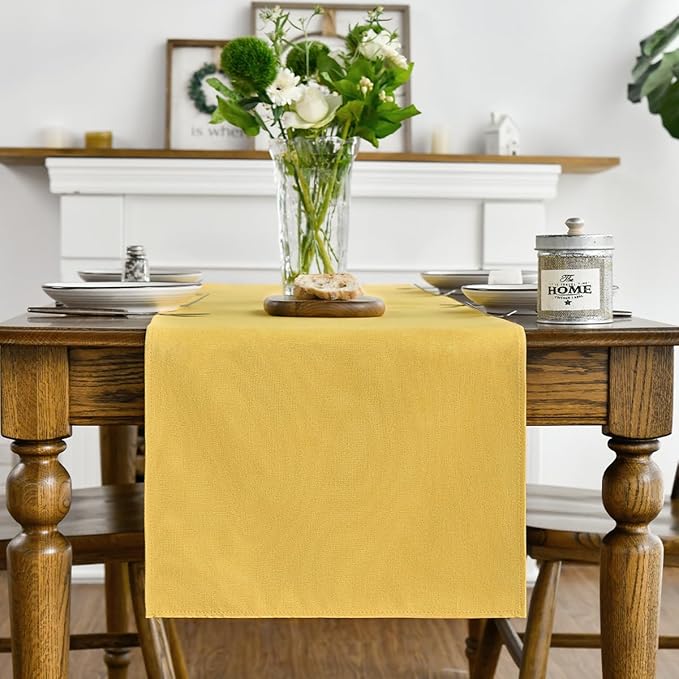 Artoid Mode Yellow Table Runner, Seasonal Summer Fall Washable Kitchen Dining Table Decoration for Home Party Decor 13x36 Inch