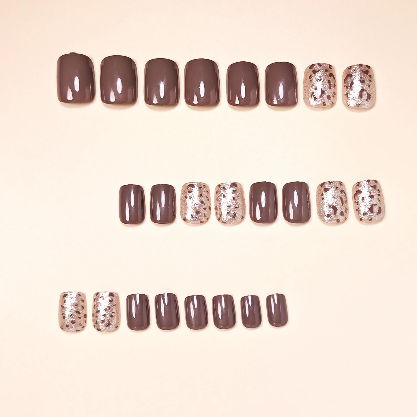 BABALAL Press on Nails Short Fake Nails Square - Brown Fall, Cheetah, Leopard, Acrylic, Glitter Bling, Glossy, 24Pcs Full Cover Artificial False Nails with Glue