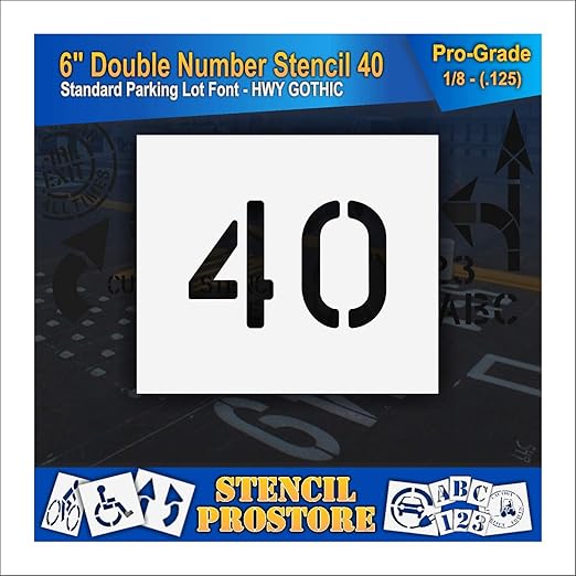 Pavement, Curb, and WheelStop Stencils - 6 inch Double Number Stencil - (40) - 6" x 9" x 1/8" (128 mil) - Pro-Grade