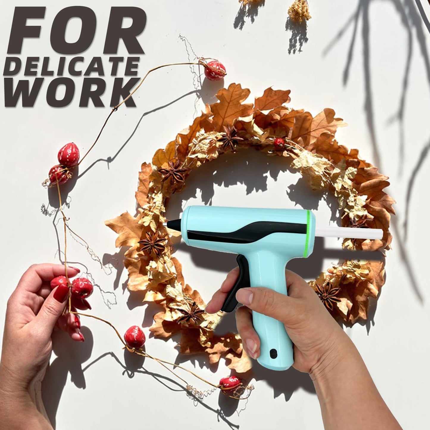 Cordless Hot Glue Gun, Rechargeable Hot Melt Glue Gun 2Ah Built-in Battery Smart Power-Off, Mini Glue Gun Kit with 30pcs Premium Glue Sticks, 10pcs Wood Craft Sticks, Case for DIY, Arts &Crafts
