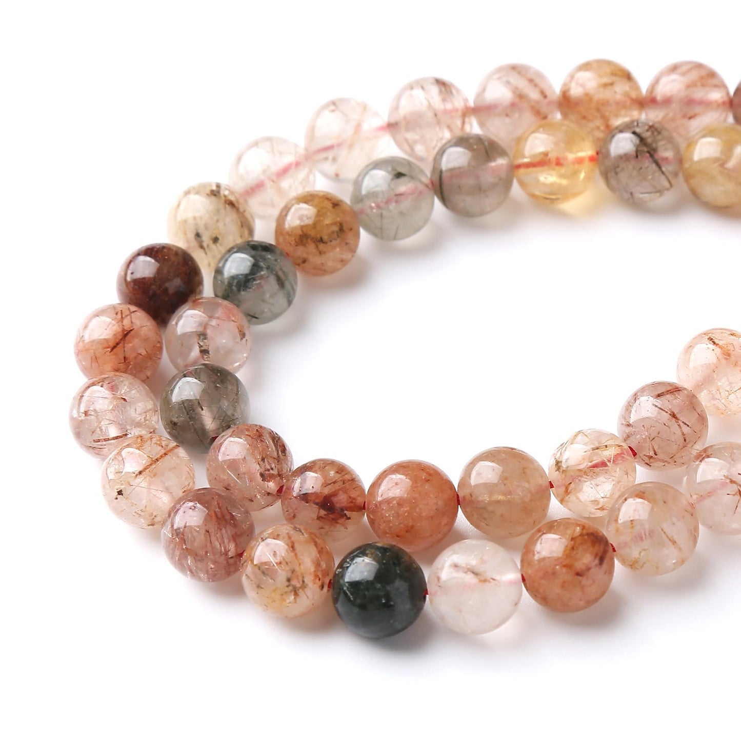 6MM 60PCS Natural Crystal Stone Colorful Rutilated Quartz Beads for Jewelry Making DIY Bracelet