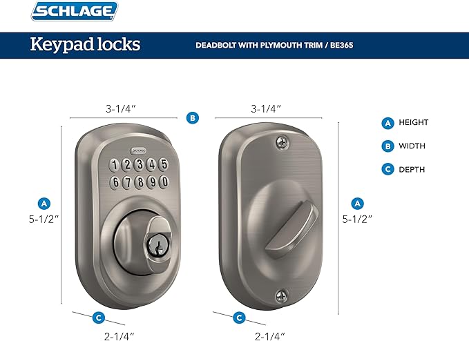 SCHLAGE BE365 PLY 622 Keypad Electronic Deadbolt, Matte Black
