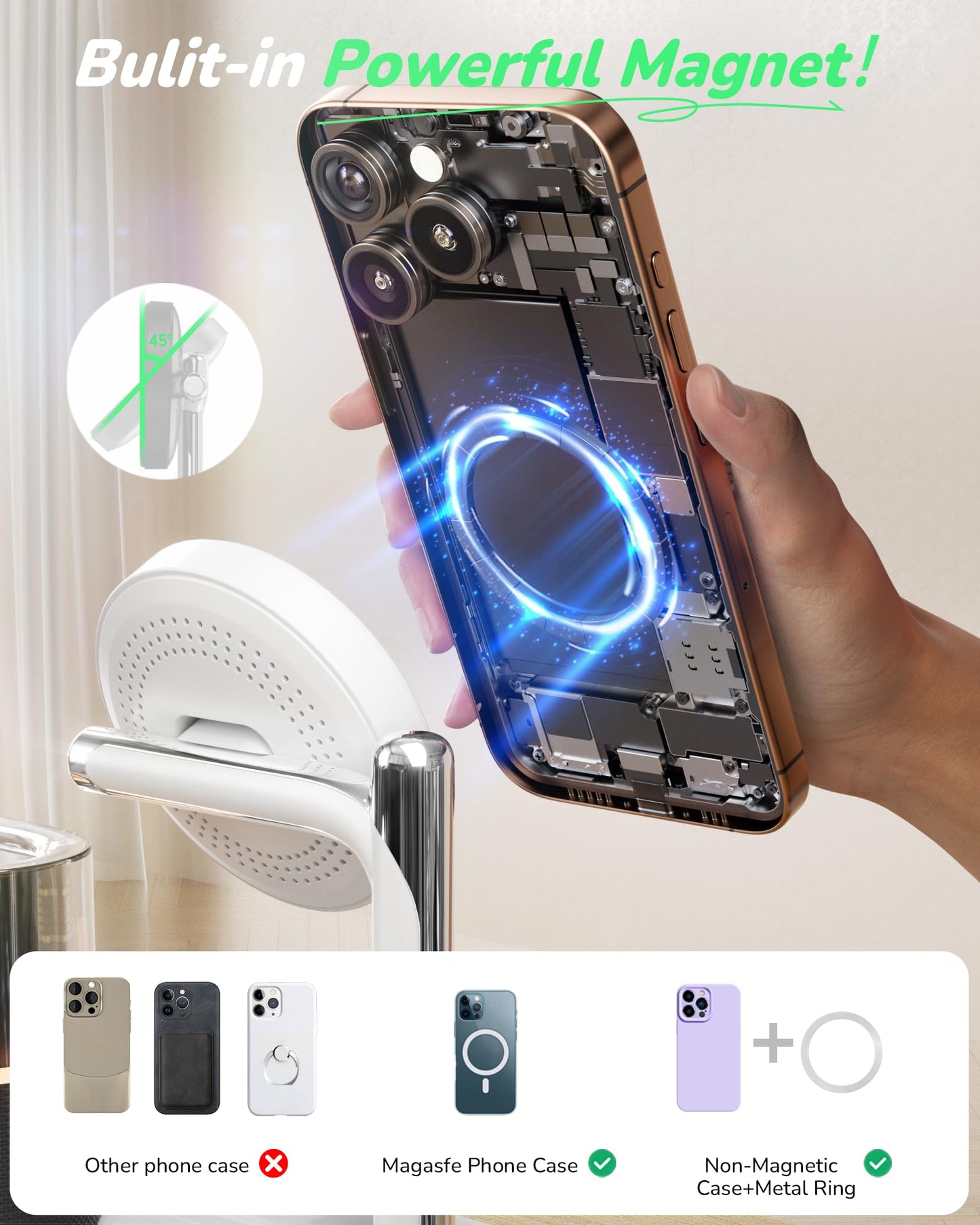 5 in 1 Wireless Charging Station for Apple,Magnetic Charger with Alarm Clock Night Light for Multiple Devices,Nightstand Charging Station Compatible with iPhone 17/16/15/14/13/12,Apple Watch,Air-Pods