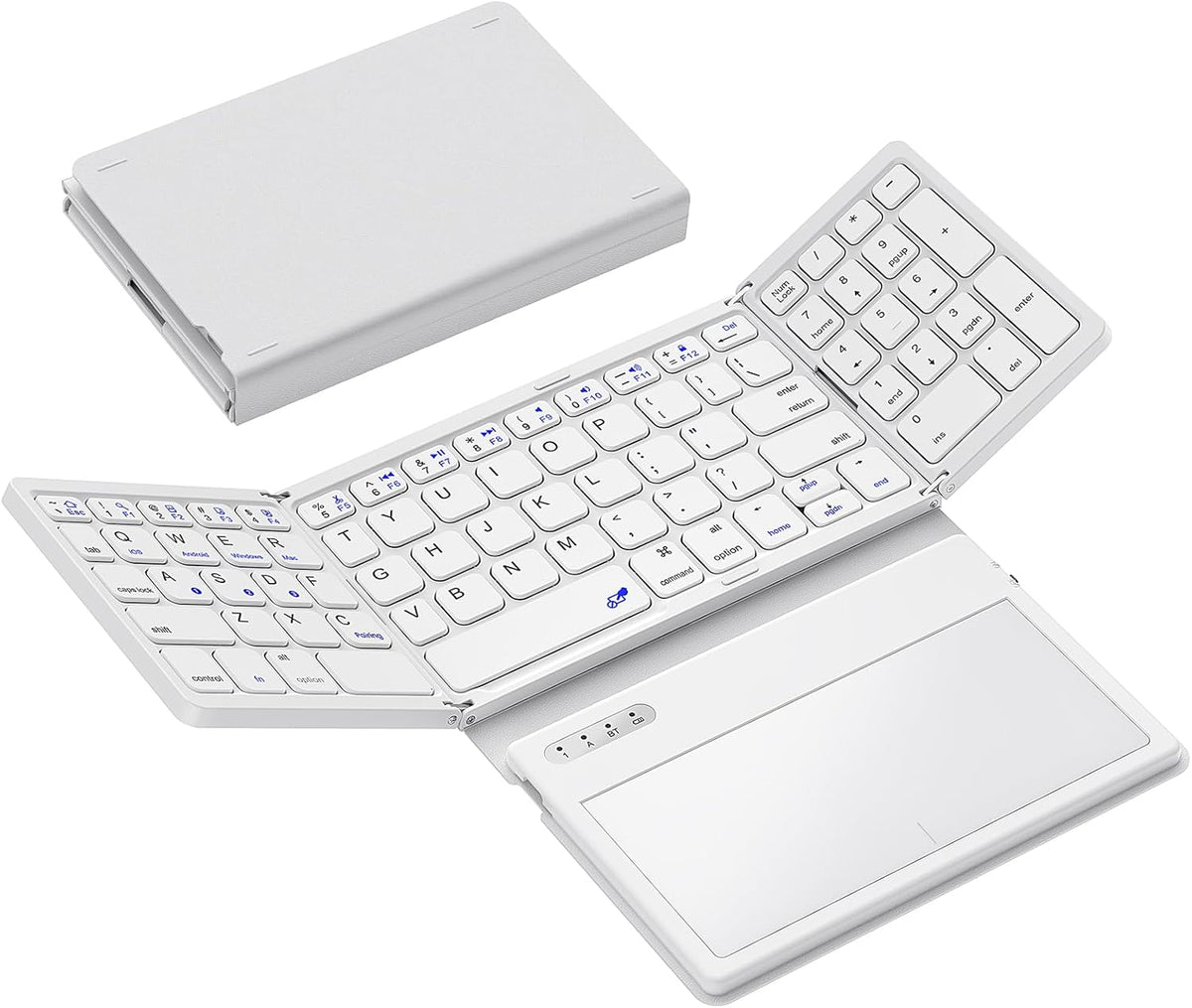 Foldable Bluetooth Keyboard, Portable Full Size Folding Keyboard with Large Touchpad, Numeric Keypad, PU Leather, Wireless Travel Keyboard for Windows Android Mac(White)