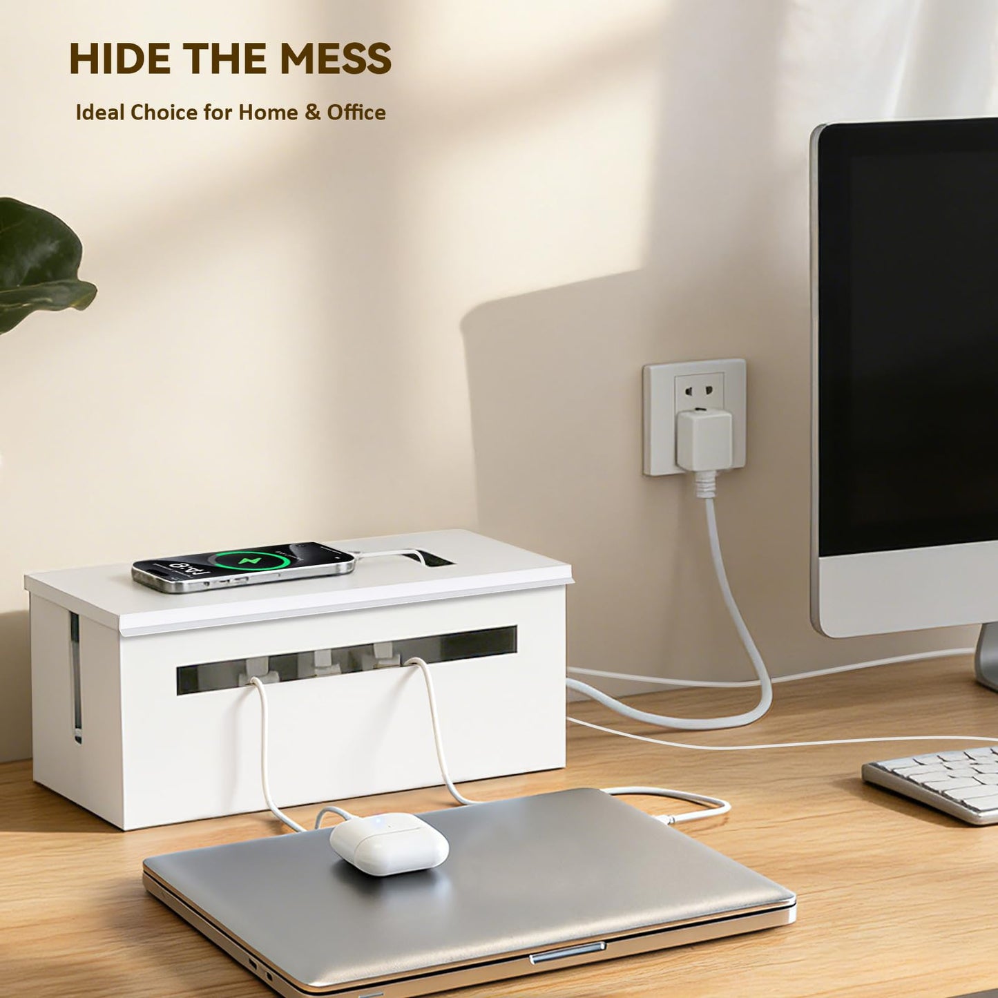 Metal Cable Management Box - Large Cable Organizer Box and Power Strip Box for Electrical Cord Hiding, Home Office Desk and Floor Cables Hider, TV Wires Storage Organization