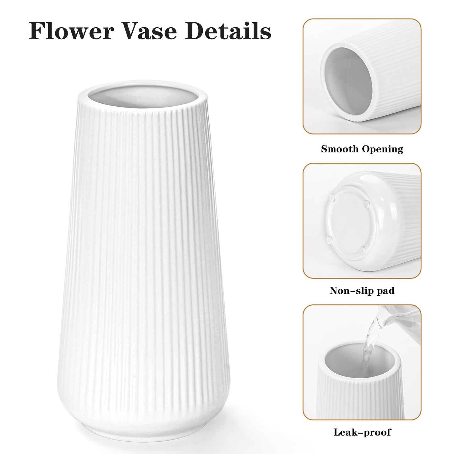 White Ceramic Vase, GUKJOB Small Cute Flower Vase for Pampas Grass, Home, Living Room, Dining Table, Farmhouse, Office Decor, Bedroom, Table, and Kitchen Shelf (White- 2PCS)