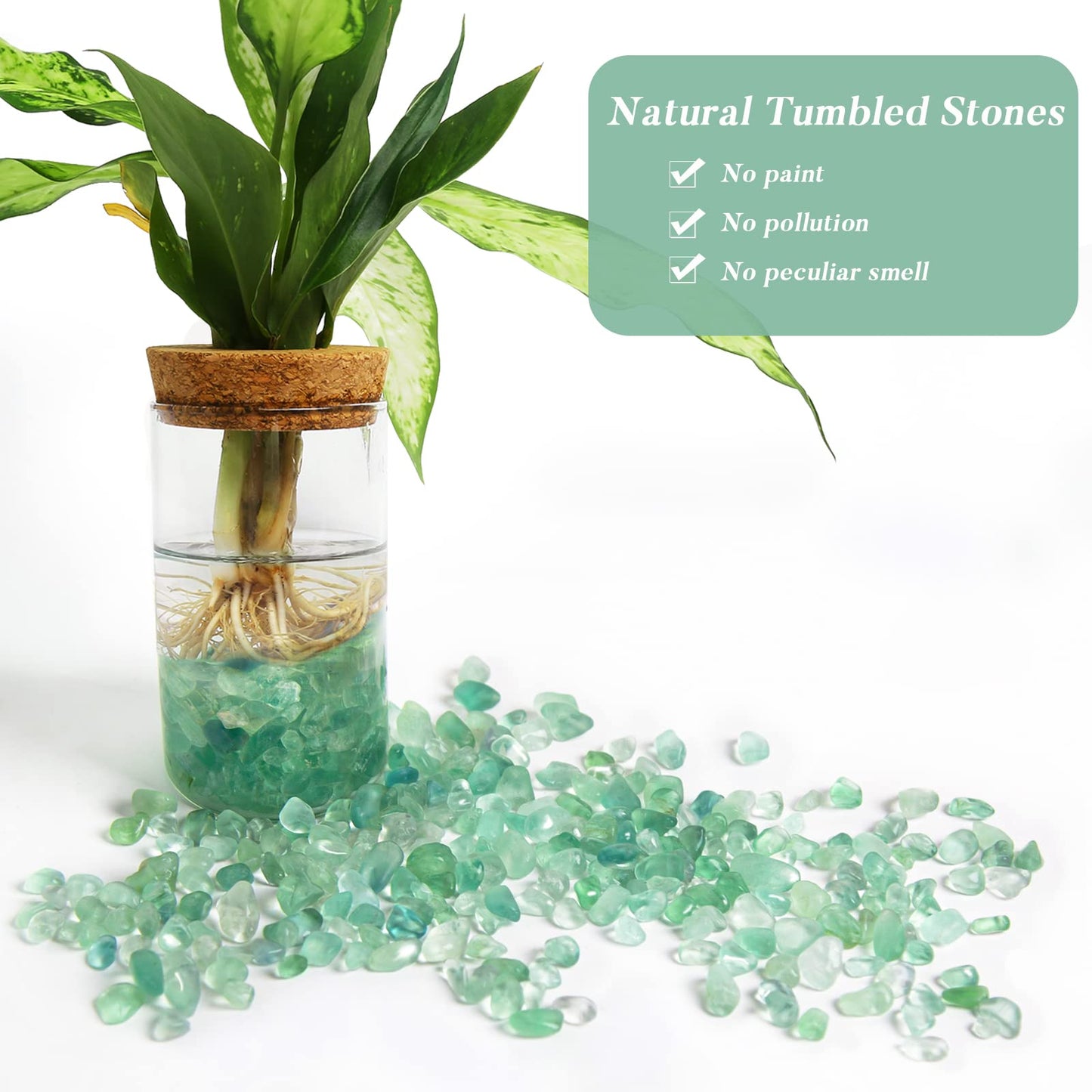 QICQDRAM Natural Green Flourite Crystals Bulk 0.9 Lb/405g Small Tumbled Chips Crystal Stone Decorative Pebbles for Home Decoration & Fish Turtle Tank, Vase Filler, Plants Decor