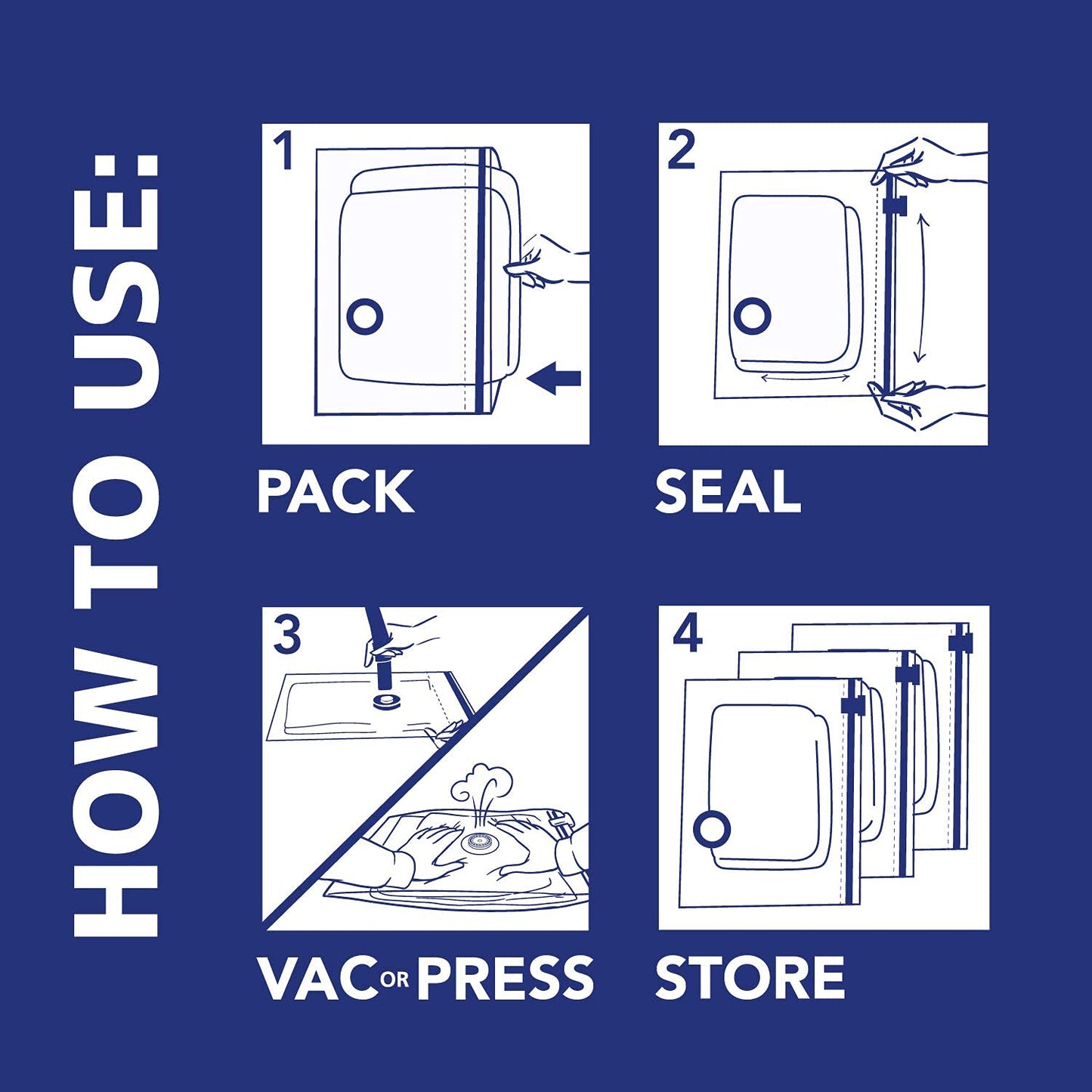Hefty Shrink-Pak - 3 Extra Large Vacuum Storage Bags for Clothes, Pillows, Towels, or Blankets - Space Saver Vacuum Sealer Bags Ideal Under Bed Storage Solutions