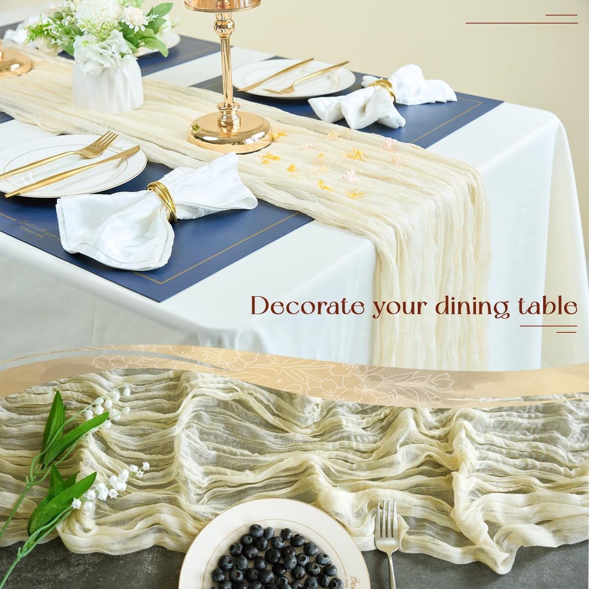 Sioloc 10 Pack Beige Cheesecloth Table Runner Fall Autumn Decor for Home 10ft Table Cloth for Tea Wedding Birthday Party Baby Bridal Shower Halloween Thanksgiving