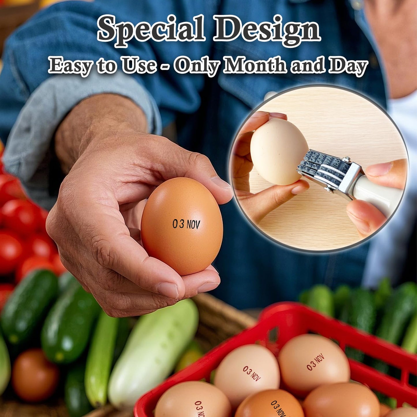 Aunewrick Egg Dater Kit, Date Stamp, 2 Fade-Resistant Inks (Red & Black), Stamper Pad, 50 Farm Fresh Eggs Instructions, for Chicken Duck Turkey Goose Eggs