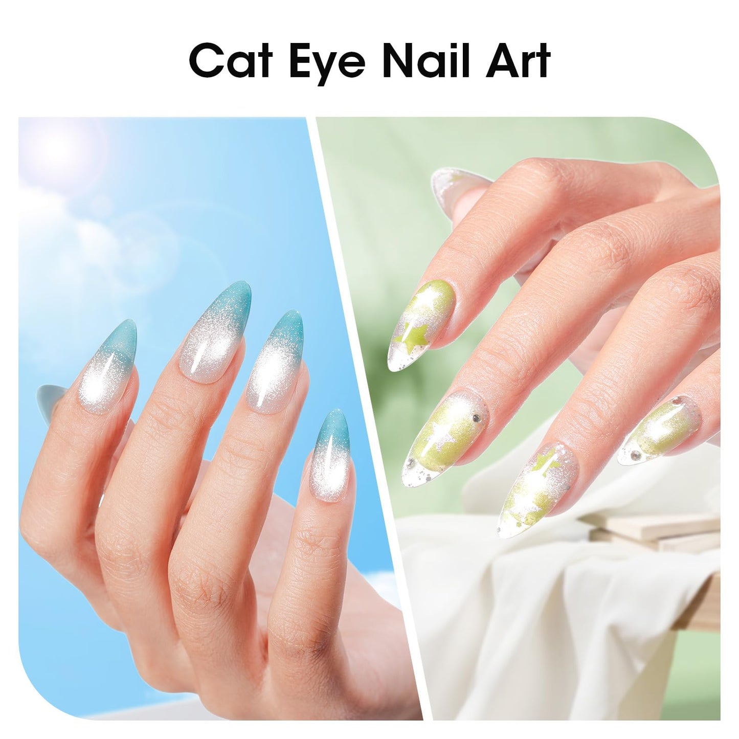 Gellen Green Double-Ended Cateye Magnet for Nails – Dual Cat Eye Nail Magnet Tool with Wide & Narrow Tips, Strong Magnetic Stick for Cat Eye Gel Polish Nail Art DIY Salon Use