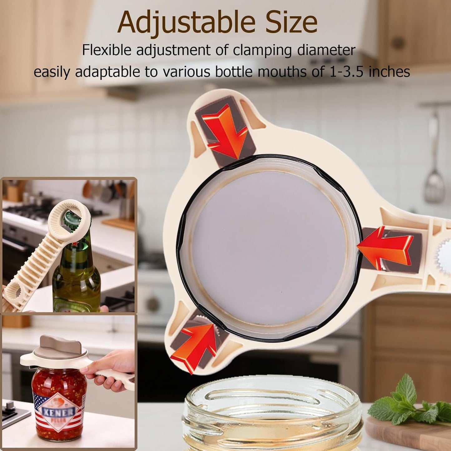 4-in-1 Multi-functional Jar Opener | Stainless Steel Can Opener 2PCS Jar & Bottle Openers | Various-Sized Can Lid Tools Multi Size Lid Tool for Jars Cans Wine Bottles Household Kitchen Tools