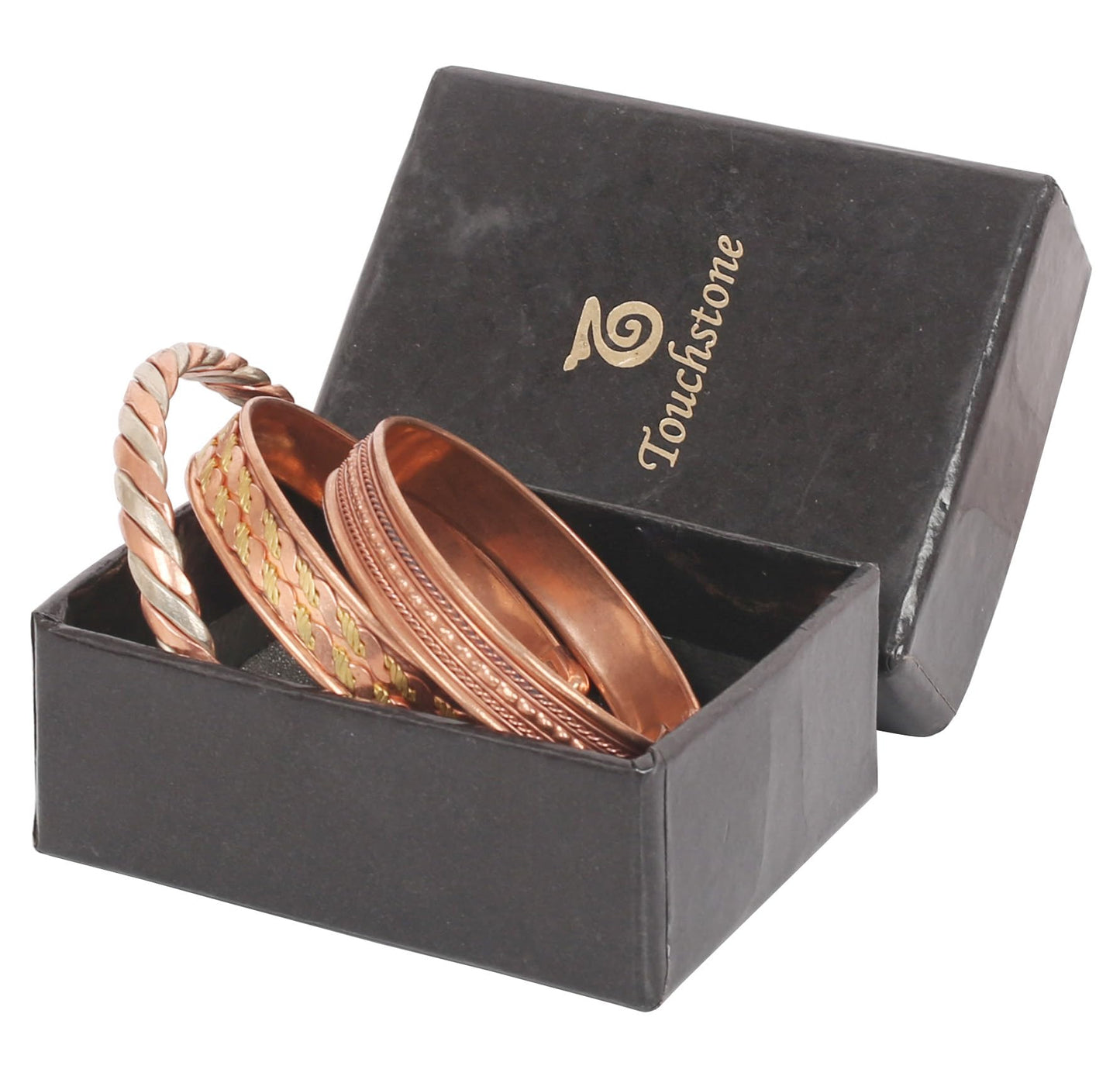 Touchstone Copper Bracelets | Gift for Men Women |Adjustable 100% Pure Solid Real Magnetic Jewelry | Handmade Bracelet Set Combo | Rope Braided Tibetan Bangles. Set of 3 Different Designs