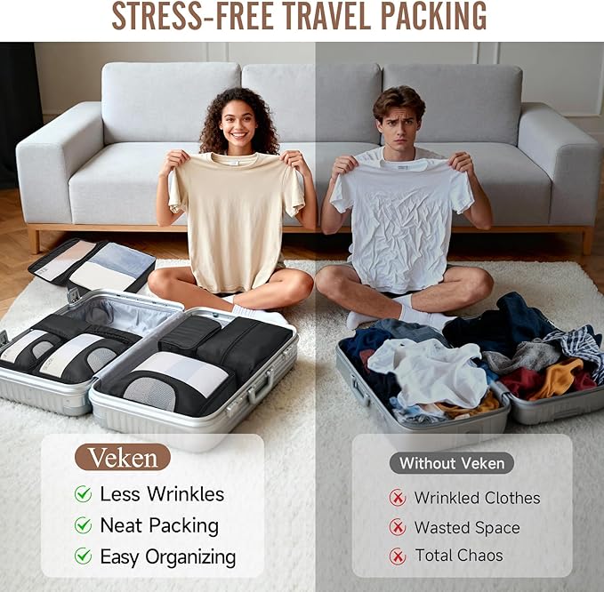 Veken 10 Set/8 Set Packing Cubes for Travel Essentials, Suitcase Organizer Bags in 4 Sizes, Carry-On Luggage Accessories with Large Laundry & Toiletry Bag, Must-Have for Airplane, Road Trip & Camping