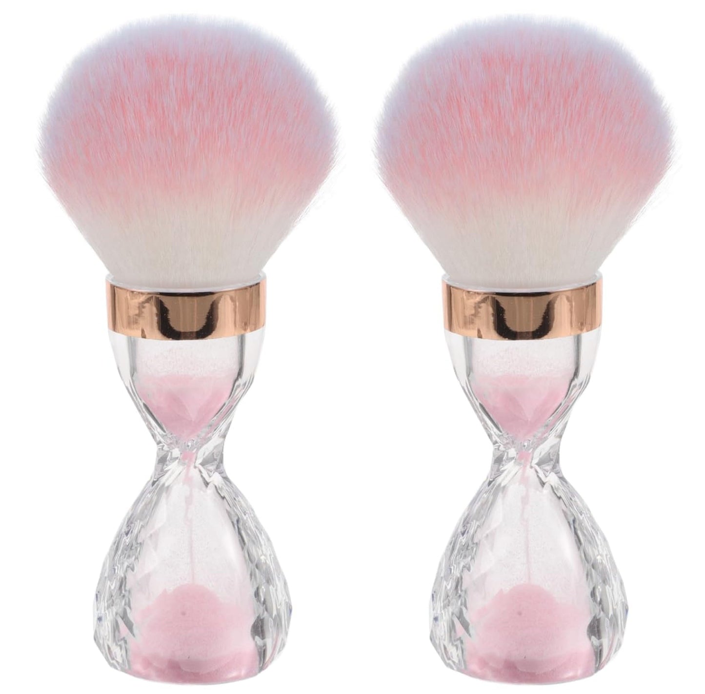 CelCurioso Nail Dust Brush Set, 2 Pack Hourglass Shape with Cases, Soft Dense Hair for Manicure Pedicure (pink)