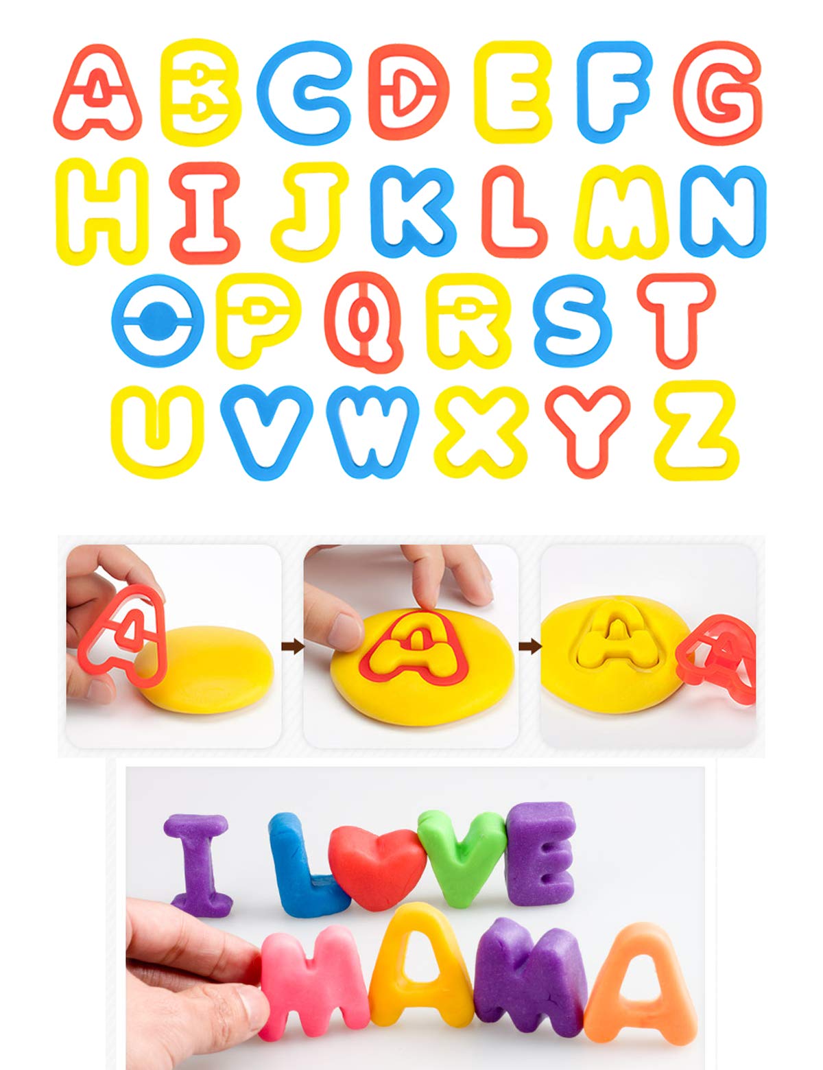 Kids Letter Molds Tools Set，Numeral Various Plastic Animal Molds for Creative Cutting (63 Pieces)