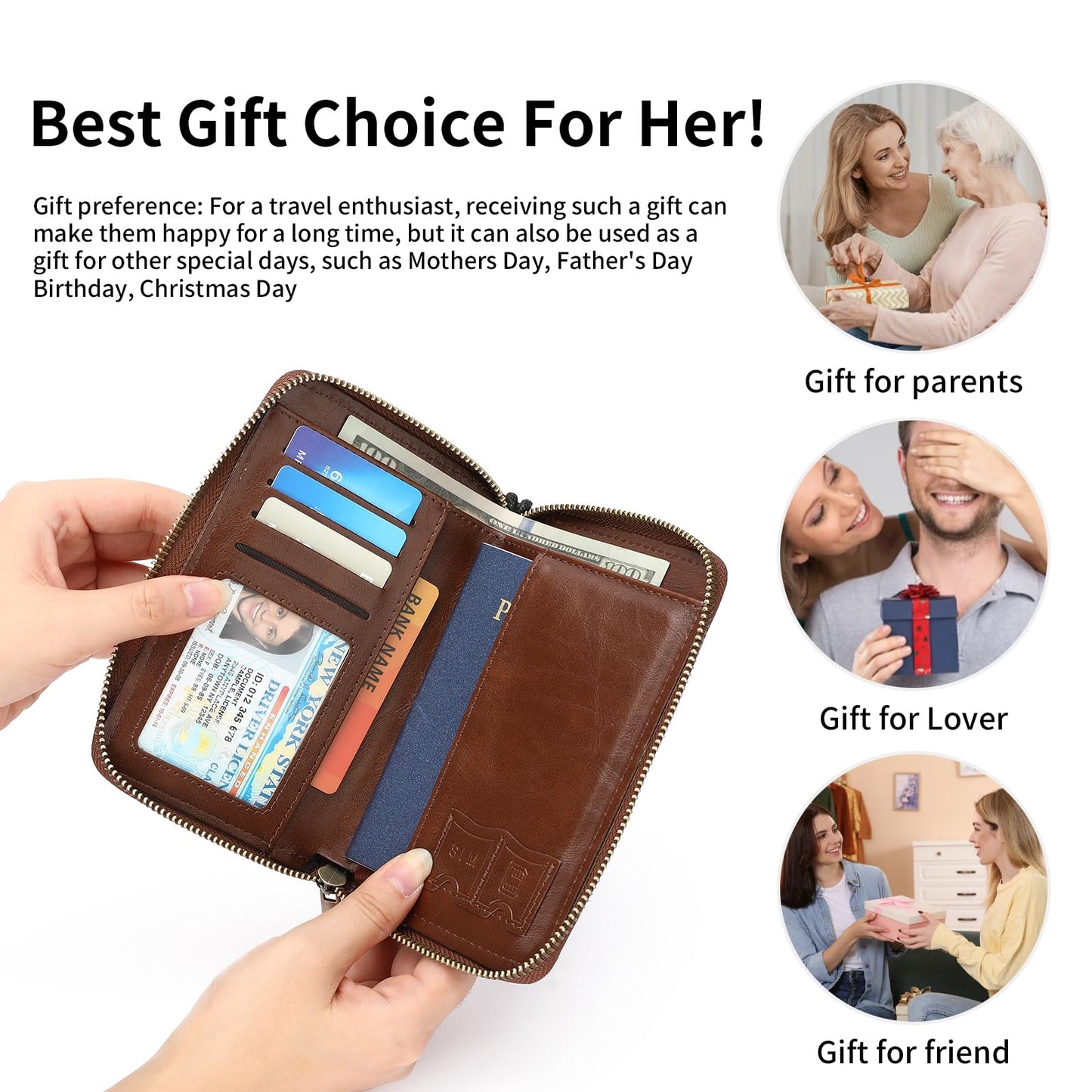 LEEXTON RFID Blocking Passport Holder for Wallet,with Zipper Travel Wallet Credit Cards Case Women Men Passport Cover Wallet