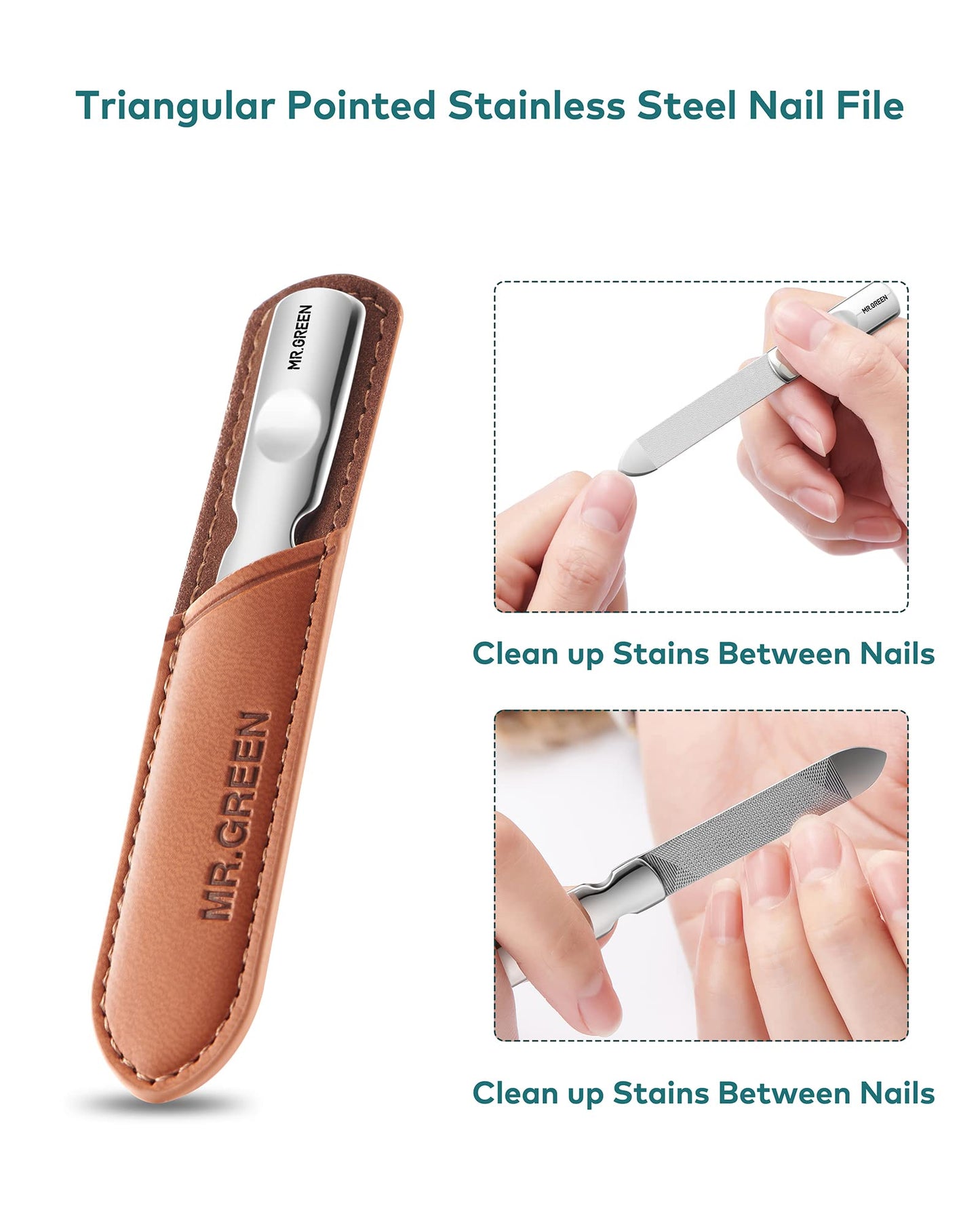 Nail File,Professional Double Sided Stainless Steel Nail File with Non-Slip Handle and Leather Case,Double Sided and Files Nails Easily for Men and Woman