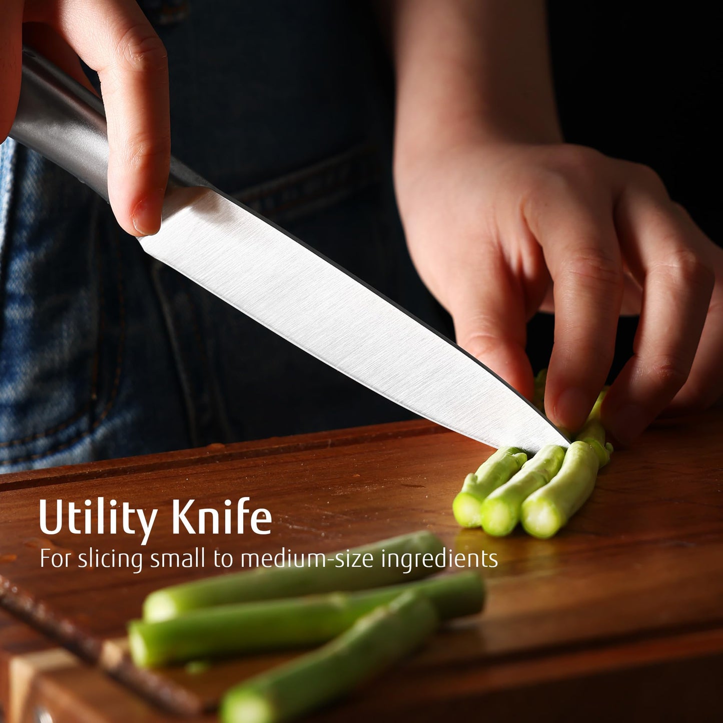 hecef Silver Kitchen knife set of 3, Satin Finish Blade with Hollow Handle, includes 8" Chef, 5" Utility and 3.5" paring knife
