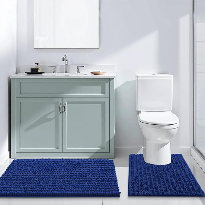 Arotive Luxury Chenille Bathroom Rug Mat, Extra Soft Thick Absorbent Shaggy Bath Rugs, Non-Slip Machine Wash Dry, Plush Bath Mats for Bathroom, Shower and Tub, 24x16, Royal Blue