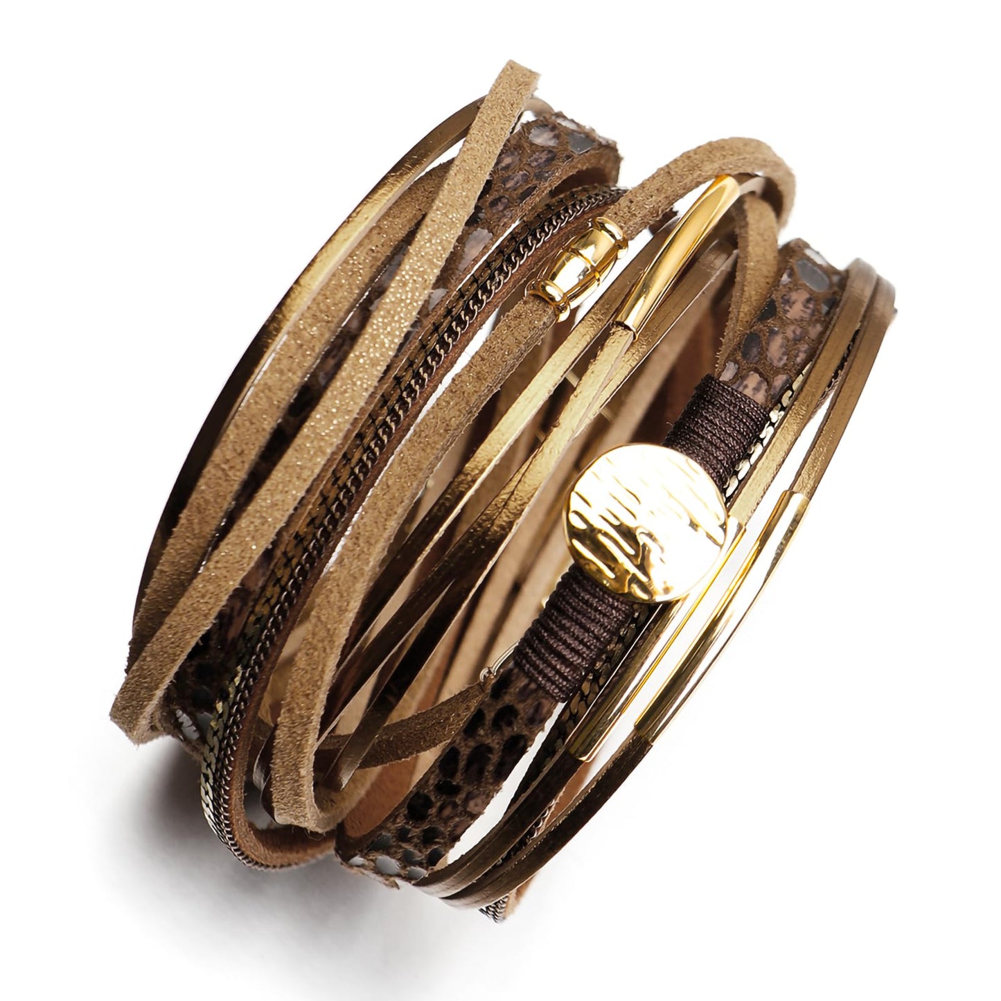 Leopard Bracelet for Women, Boho Leather Wrap Multi-Layer Pearl Crystal Bracelet Bangle Jewelry(Disc(Brown))