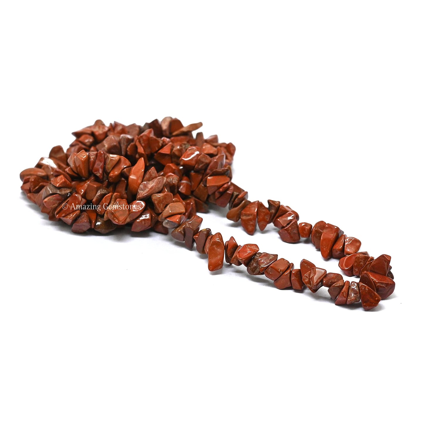 Red Jasper Pre Drilled Natural Crystals Crushed Chips Beads for Jewelry Making, DIY Handmade Healing Crystals (25 Inch Strand)