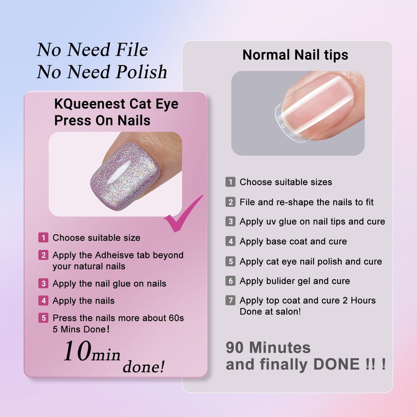 KQueenest Thick Cat Eye Gel Nails Press ons, Glitter Press on Nails Short Square, Sparkle Bling Fake Acrylic Nails Glue on Short, Shiny and Cute Small False Nails with Design Manicure 30 Pcs, Lilac