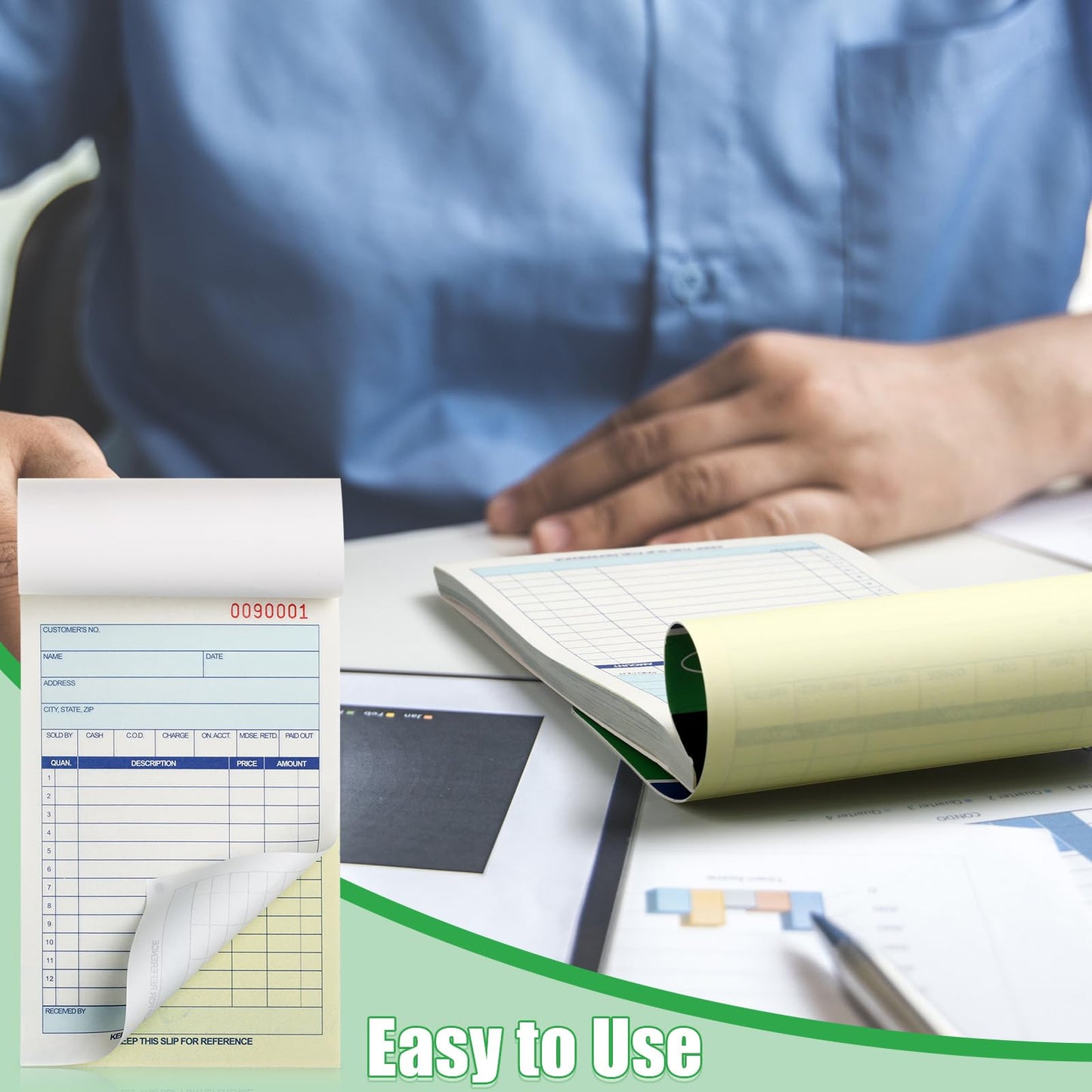 Lincia 12 Pads Sales Order Books 2 Part Carbonless (White/Canary Yellow) Receipt with Carbon Copies Cover Receipt Form Invoice 50 Sets Per Book (4.18 x 7.2 Inch/ 10.6 x 18.3 Cm)