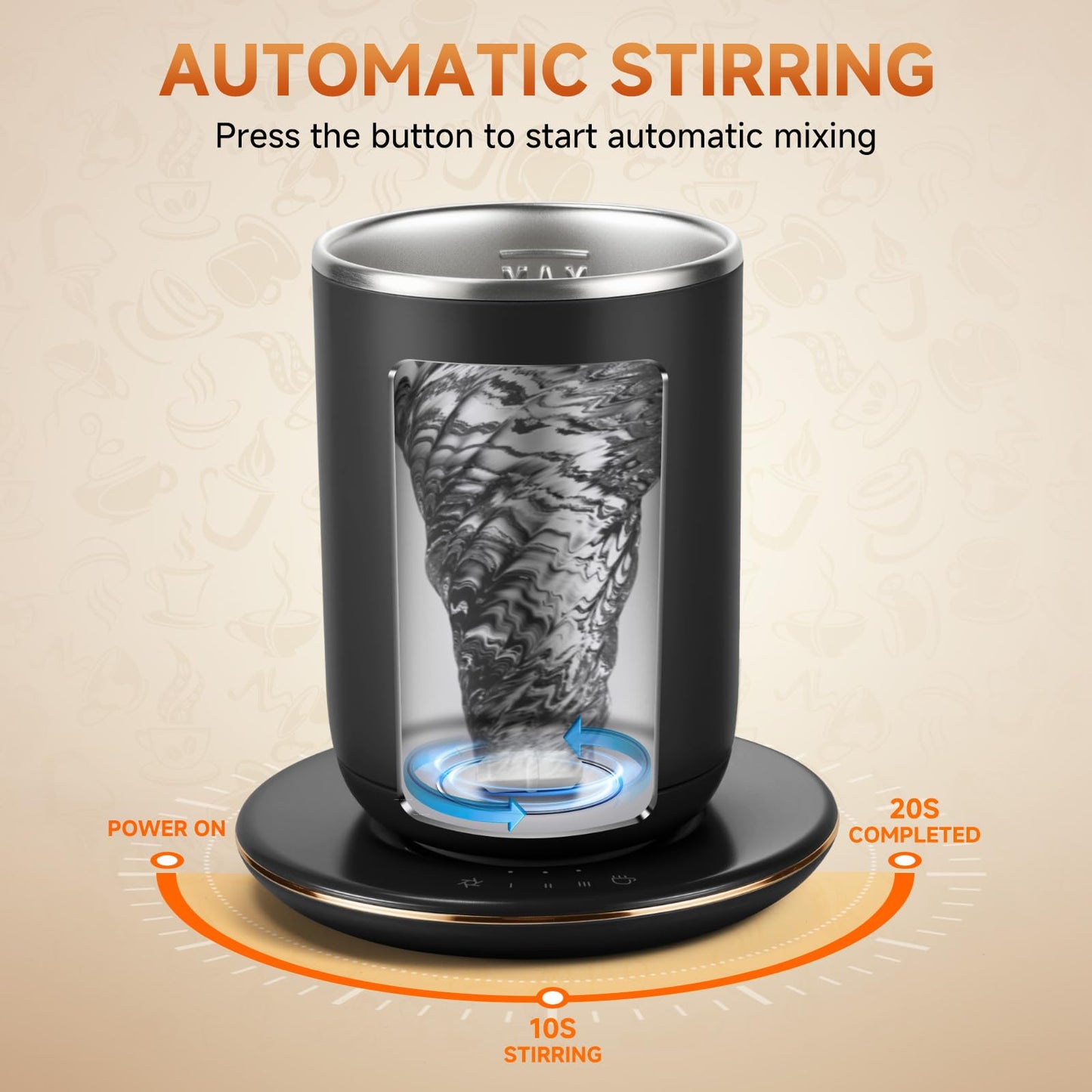 Self Stirring Coffee Mug, Self Heating Coffee Mug 10 oz, Heated Coffee Mug with Smart Temperature Control, Electric Coffee Cup with Heating Base, Auto Shut Off Warming Mug for Mom