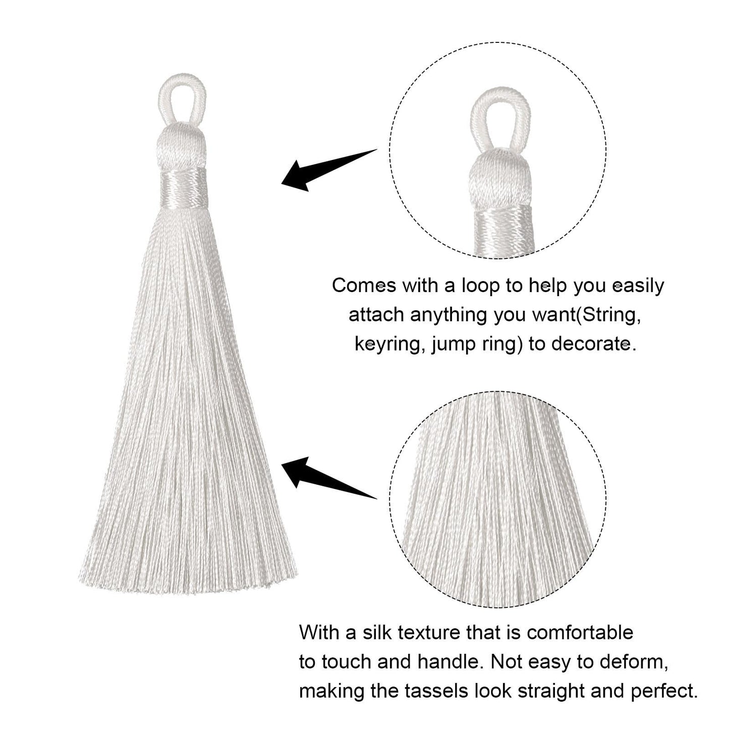 HARFINGTON Bookmark Tassels - 20Pcs 3.66" Silky Soft Mini Tassel with Loops for Keychain Graduation Handmade DIY Craft Accessory, Cream