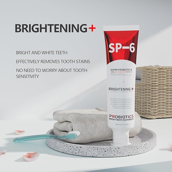 SP-6 Probiotic Whitening Toothpaste - Enhanced Formula with 6 Probiotics for Teeth Whitening and Gum Health - Enamel-Safe, Fluoride-Free, Fresh Mint Flavor, 4.9Oz (3)
