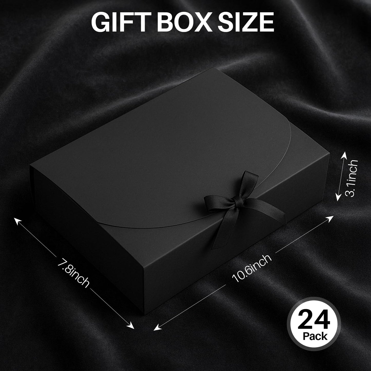 24 Pack Gift Boxes with Lids, 10.6x7.8x3.1 Inch Groomsmen Proposal Box, Luxury Black Gift Box with Ribbon for Wedding, Packaging, Present, Birthday (Black)