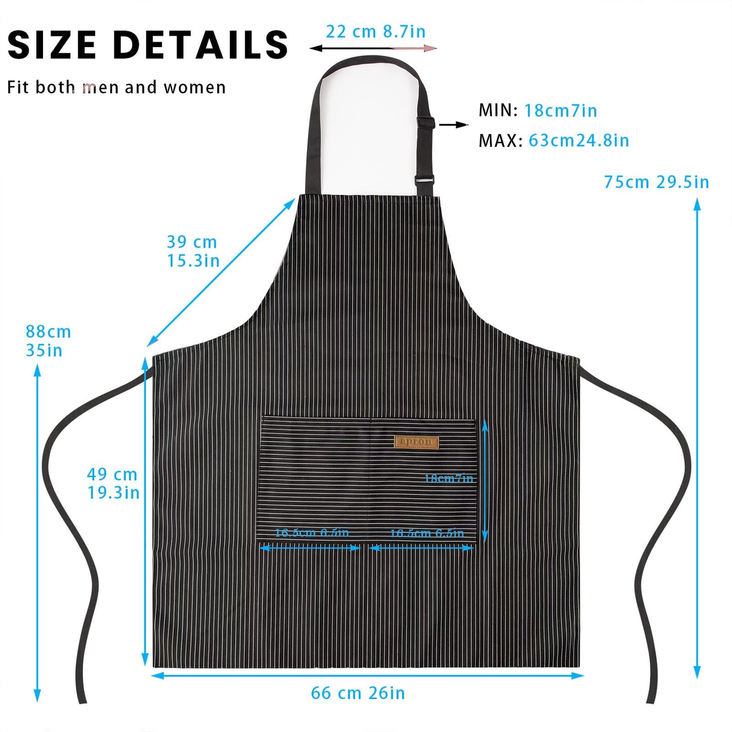 BeLuyi 2 Pack Adjustable Bib Apron with 2 Pockets Chef Cooking Kitchen Restaurant Aprons for Women Men (Black Pinstripe)