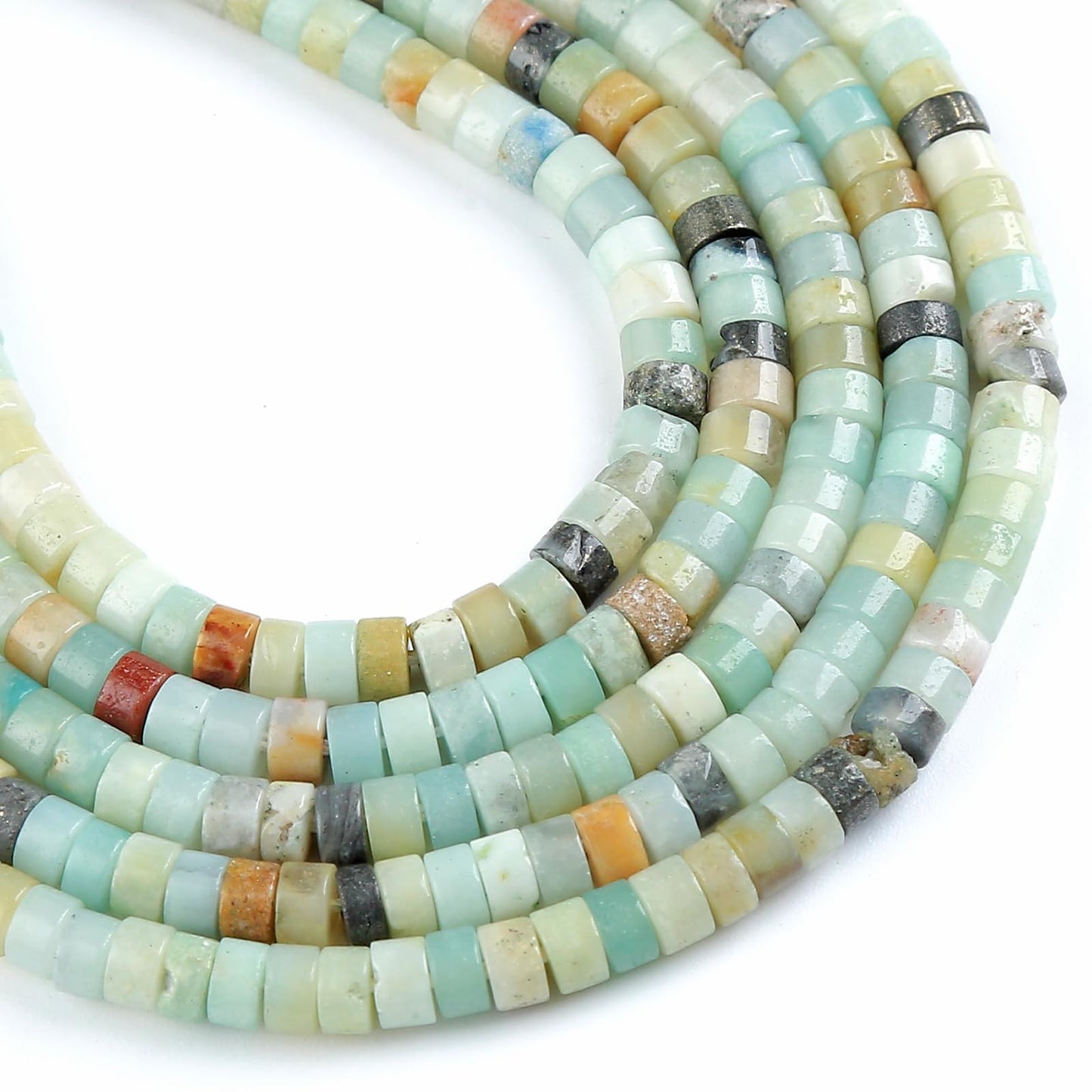 150pcs 2x4mm Natural Amazonite Tube Shape Beads Loose Flat Round Cylinder Flat Spacer Stone Beads for Bracelet Earrings Jewelry Making