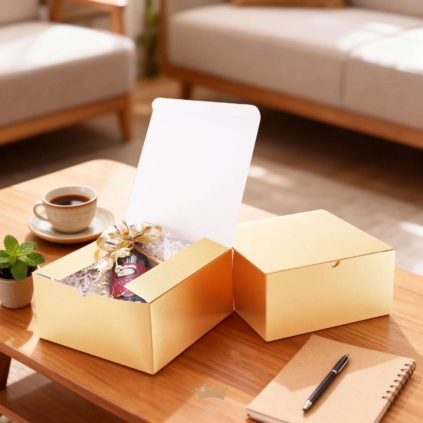 PACKQUEEN Gold Gift Boxes with Lids 10 Pack 8x8x4 Inches, Paper Bridesmaid Proposal Boxes, Christmas Gift Boxes in Bulk for Wedding, Party, Light Weight Gifts (Glossy Gold, Grain Texture)