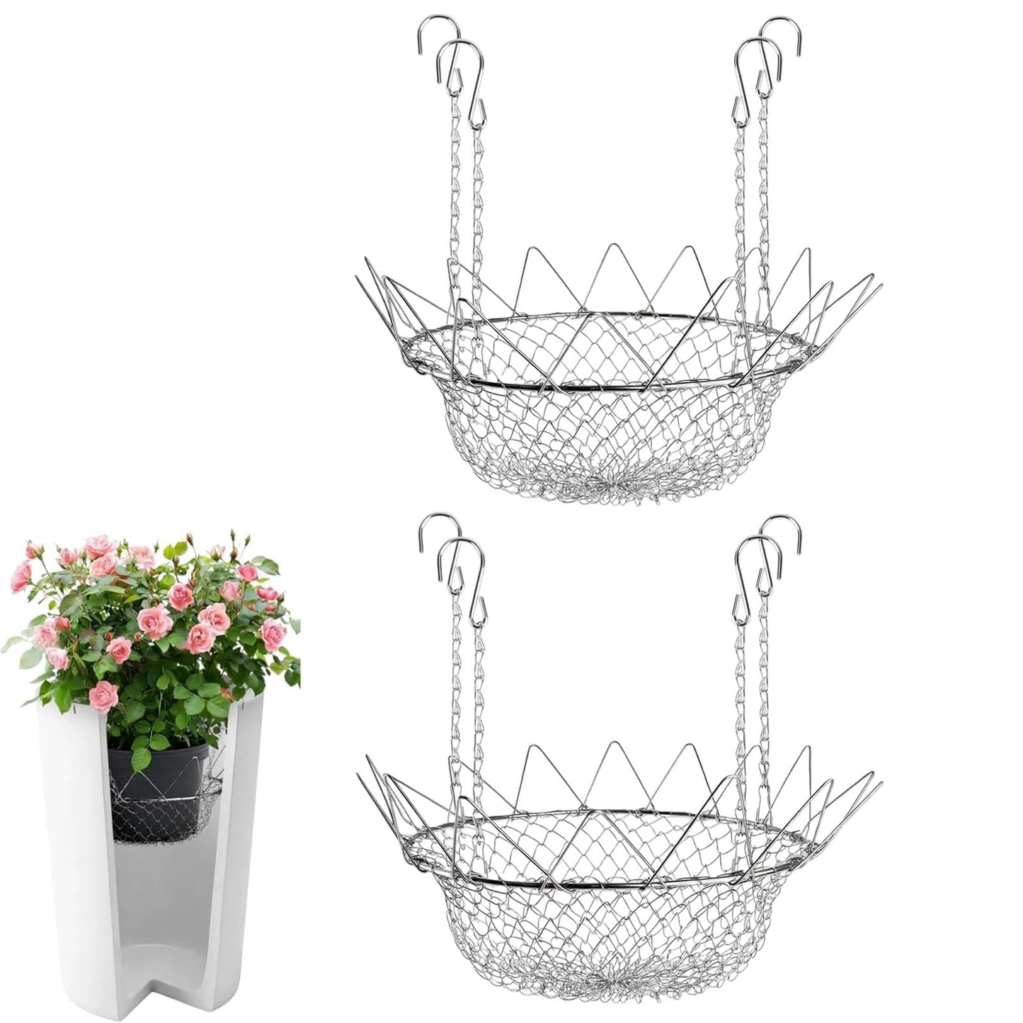 Adjustable Planter Insert, Chain Planter Filler for Elevate Plants, Flower Filler Support Chains Outdoor, Stainless Steel Plant Pot with Chains, Plant Lift Risers for Inside Pots