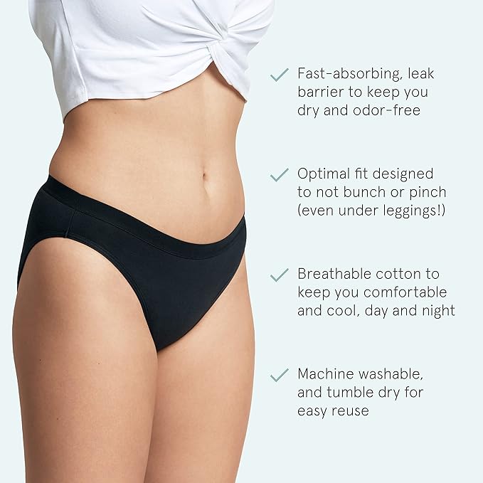 LOLA Washable Period Underwear - Period Underwear for Women, Period Panties, Cotton Bikini Underwear for Women