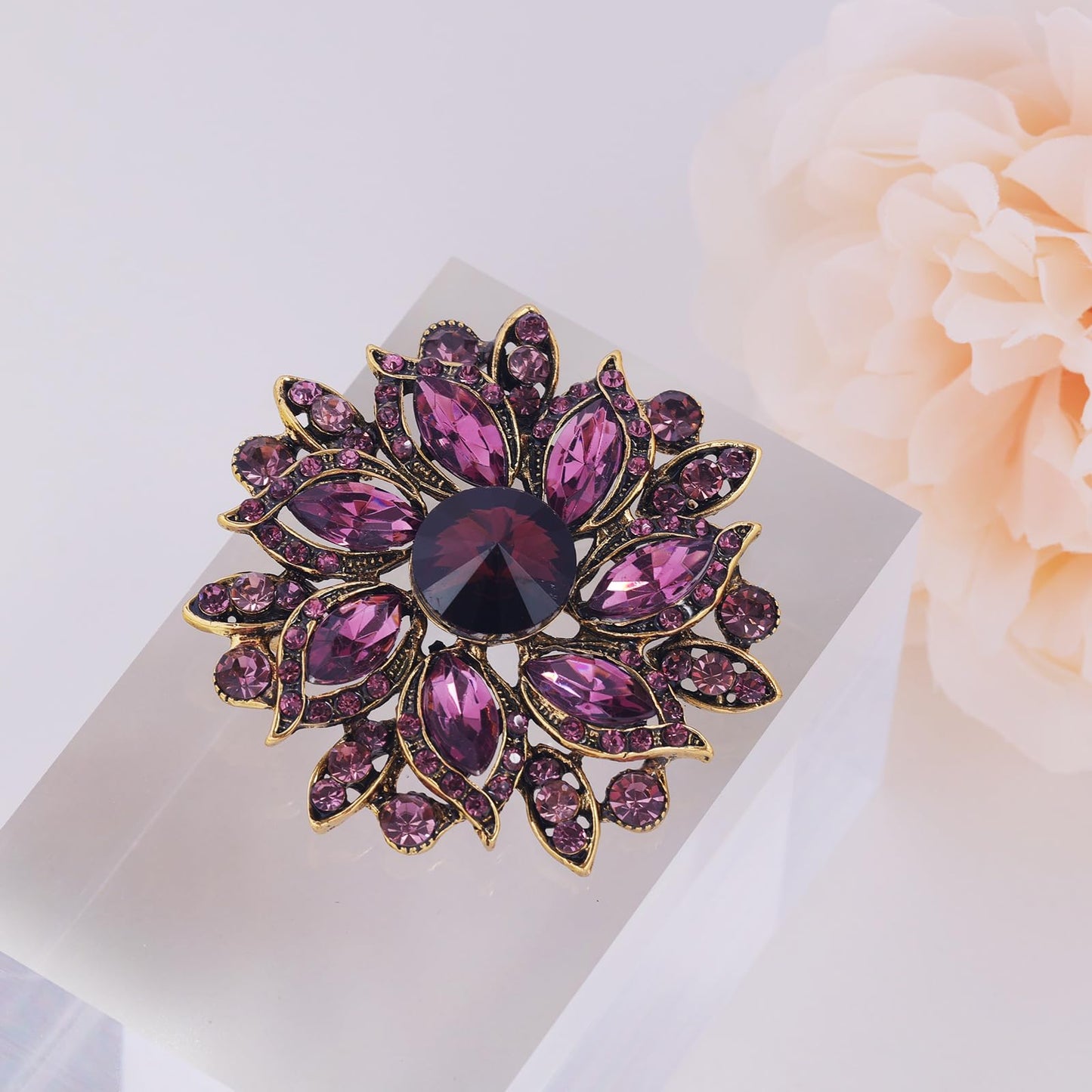 LAXPICOL Vintage Women's Purple Austrian Crystal Elegant Flower Brooch Wedding Broach Pin