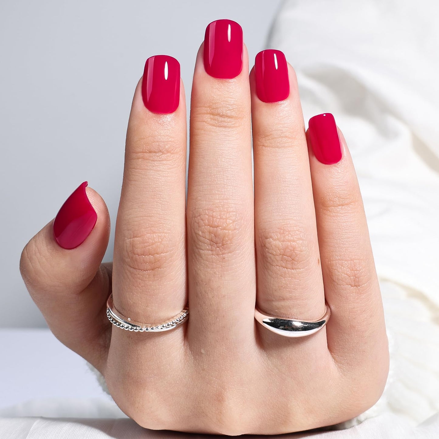 Hot Pink Press On Nails - Short Square Press On Nails with Glue for Women, Reusable Fake nails in 15 Sizes, 30 Stick On Nails