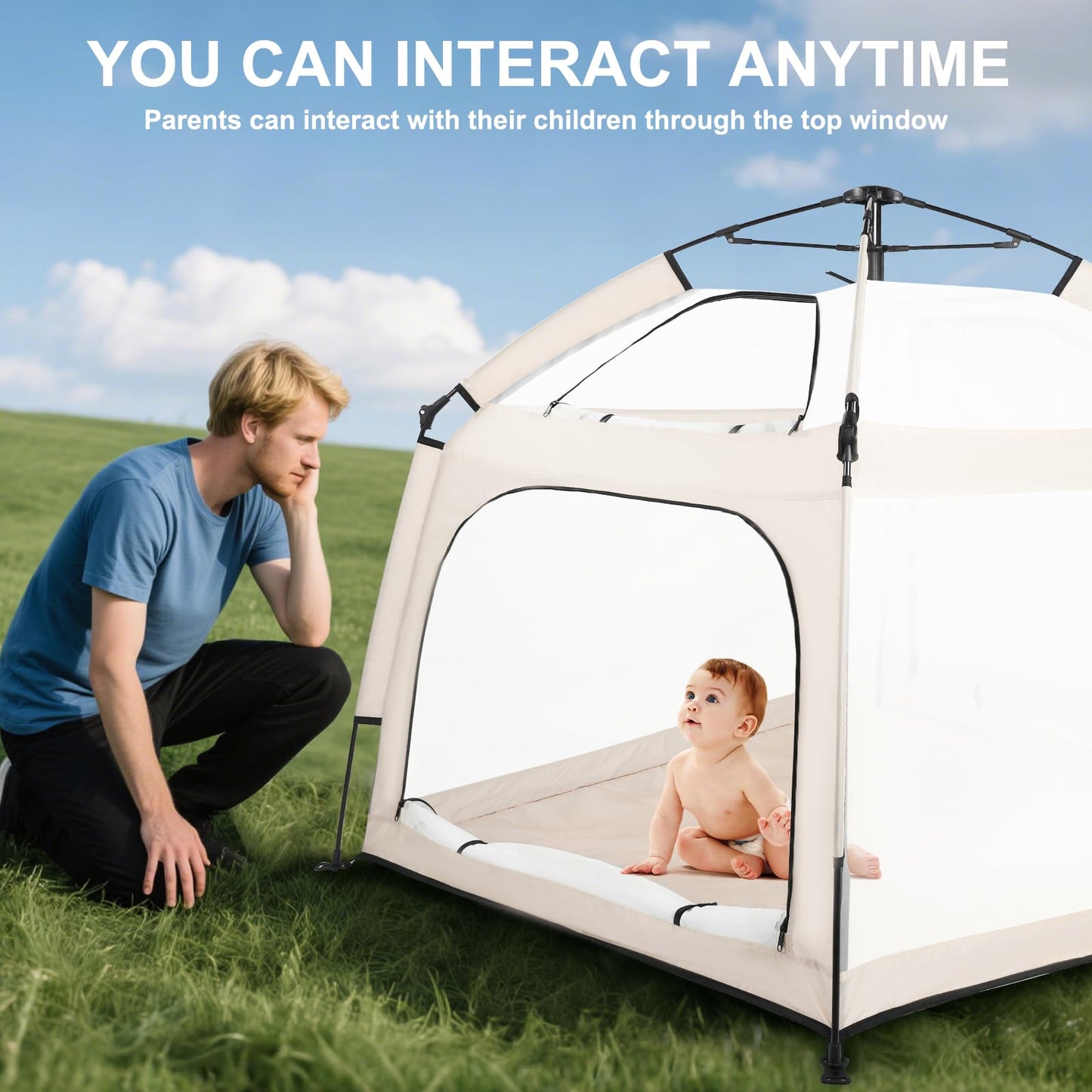 Bend River Portable Baby Playpen with Canopy, Infant Play Yard, Beach Tent, Mosquito Net for Indoor and Outdoor (Beige)