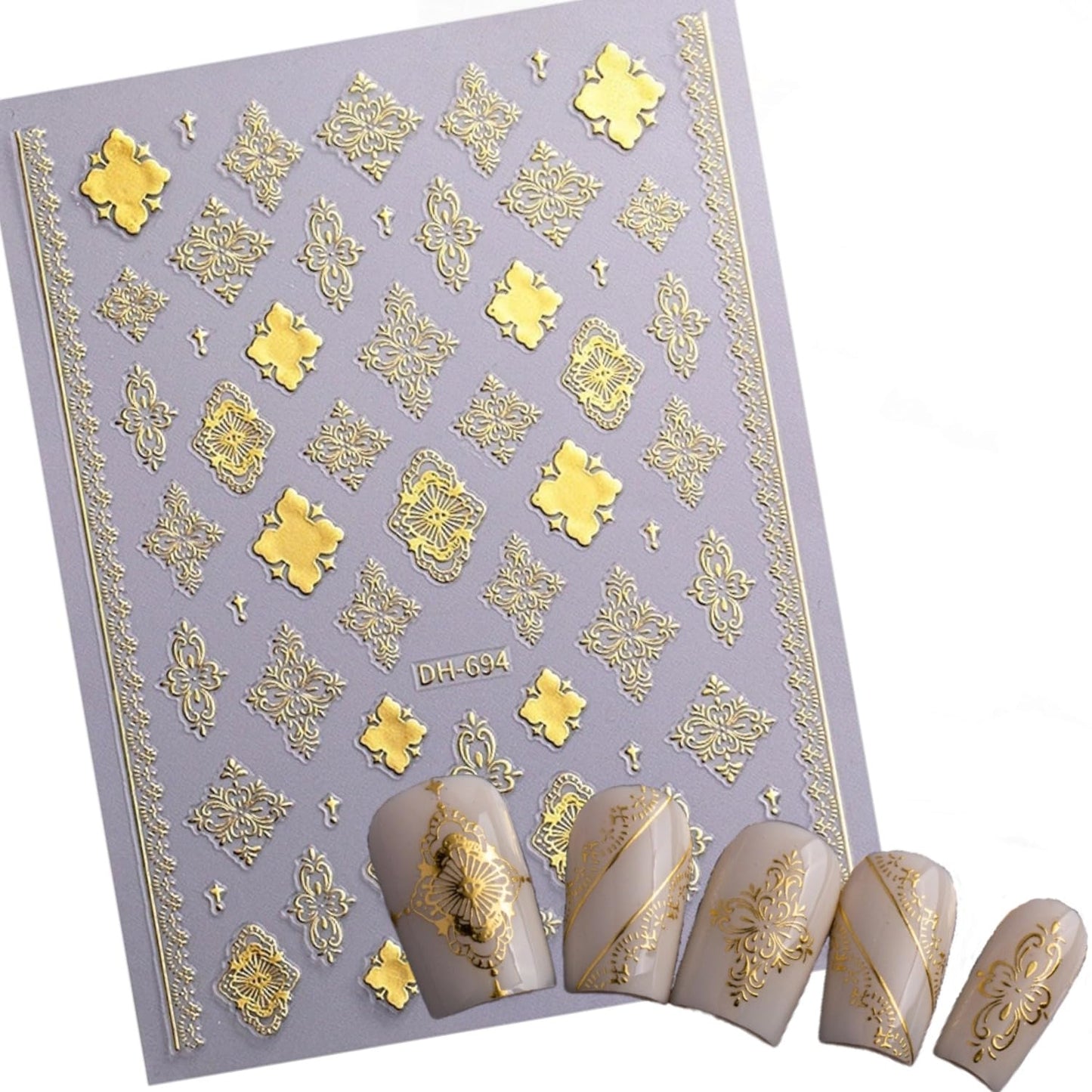 SIMAYKUWA Baroque Style Nail Stickers, Bohemian Vintage 3D Embossed Nail Art Decals with Adhesive Backing for Women A Set of 3 Sheets