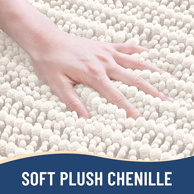 Arotive Luxury Chenille Bathroom Rug Mat, Extra Soft Thick Absorbent Shaggy Bath Rugs, Non-Slip Machine Wash Dry, Plush Bath Mats for Bathroom, Shower and Tub, 40x24, Ivory