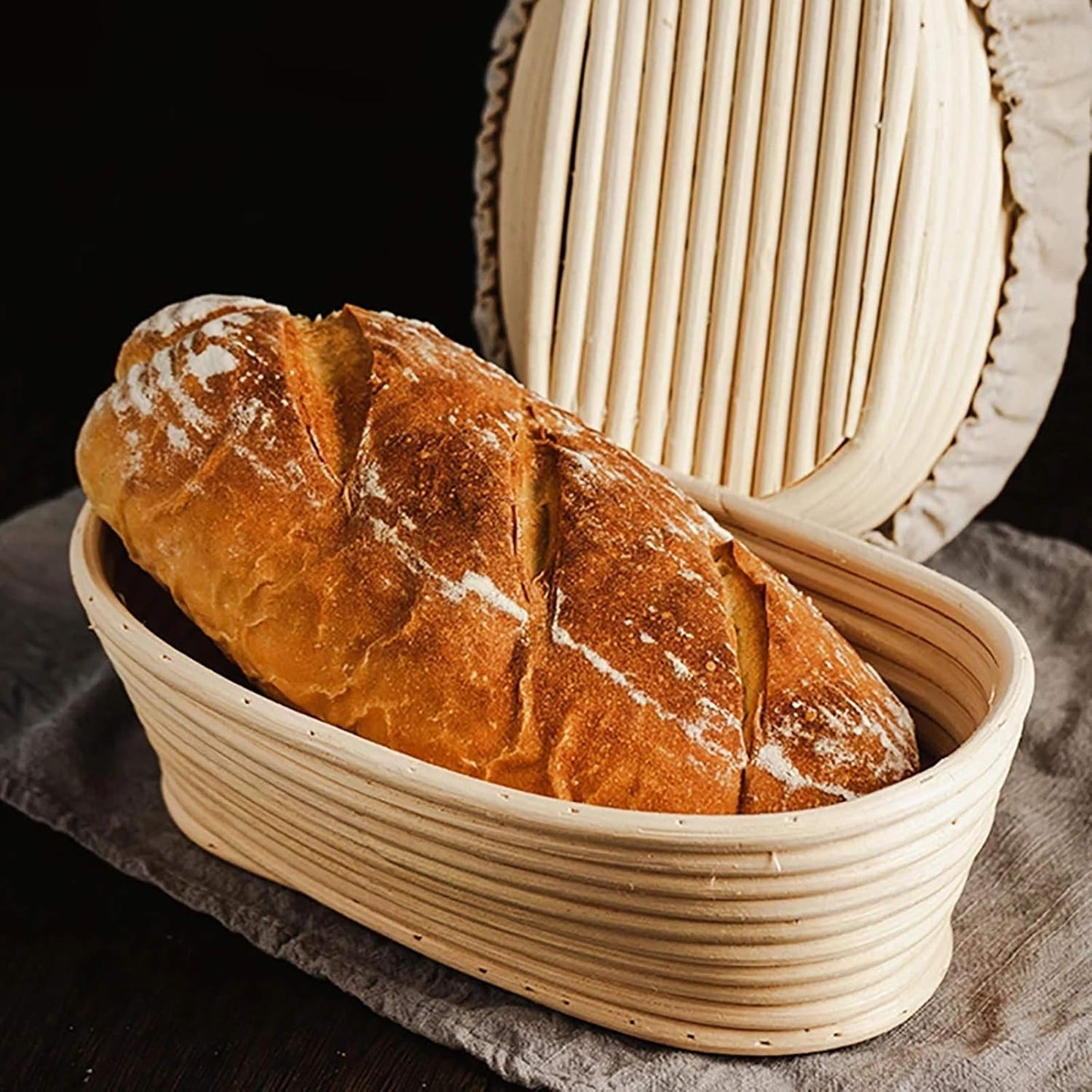 Banneton Bread Proofing Basket 2 pack 10 inch Oval Basket with Liner, Bread Proofing Basket Perfect for Professional & Home Sourdough Bread Baking, Artisan Sourdough Bread (Set of 2 pack 10" Oval)
