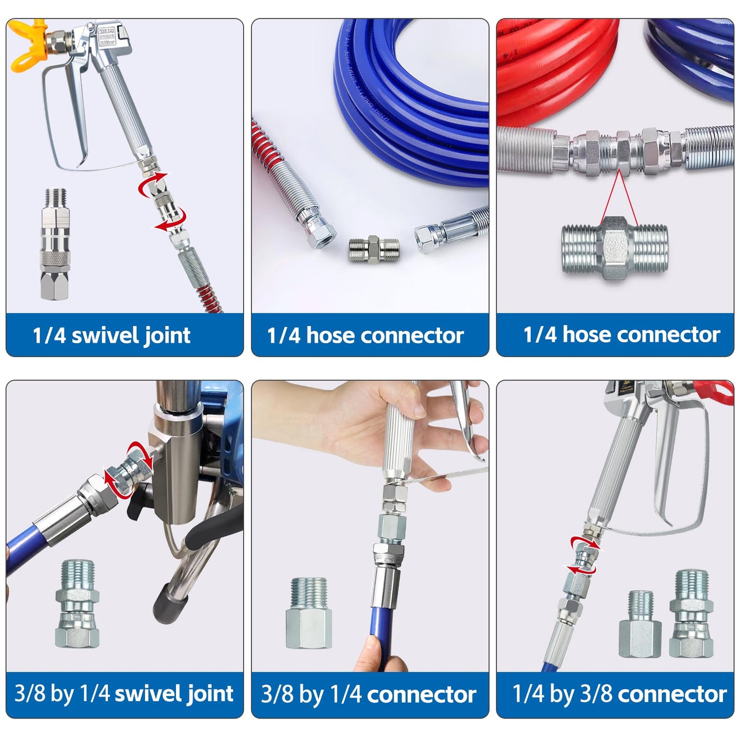 TUDUD 6Pcs Sprayer Joint Set Spray Gun Swivel Joint and Paint Hose Connector Accessories for Airless Paint Sprayer