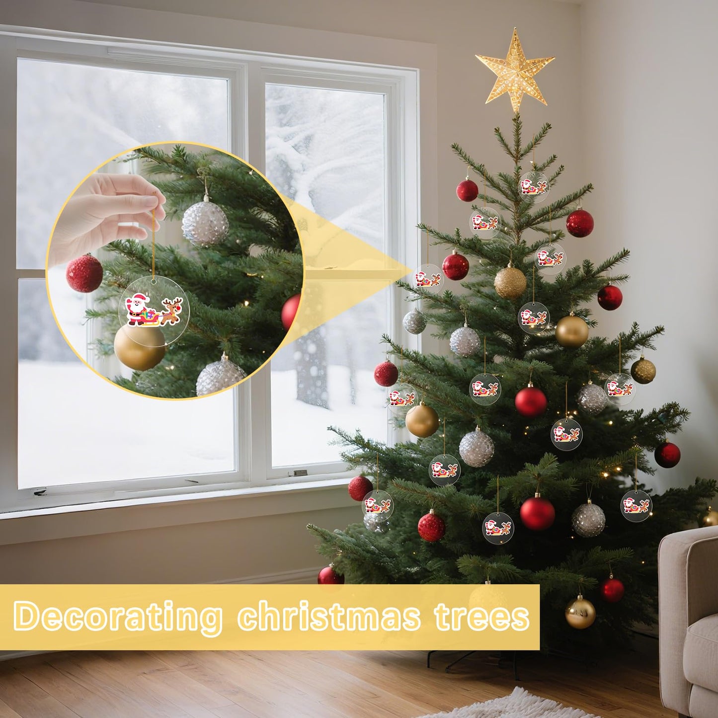 40 Pcs Acrylic Ornament Blanks 4 inch, Clear Acrylic Keychains Blanks Bulk Transparent Flat Round Discs Blank with Hole for Christmas Ornaments Decor, Plastic Circles for Engraving, Painting, Crafts